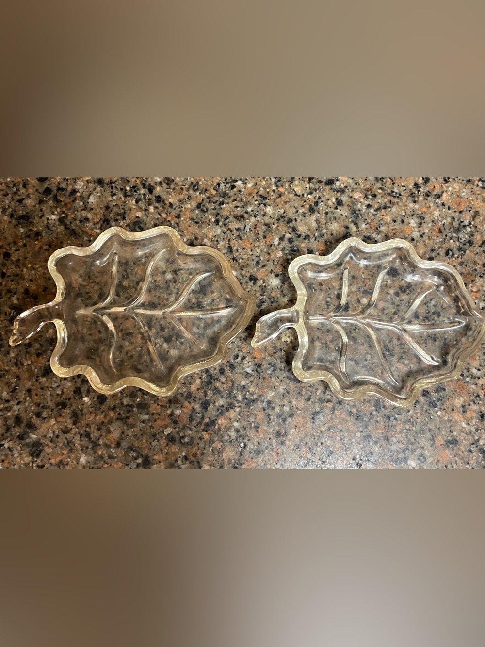Vintage Hazel Atlas Clear Pressed Glass Leaf Dishes Set of 2